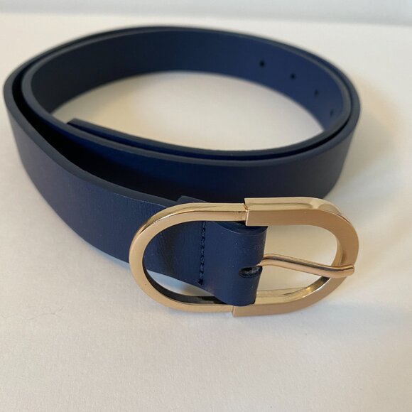 2 Pack Women's Vegan Leather Belts | 1 Black + 1 Blue with gold-tone buckles - Picture 4 of 7